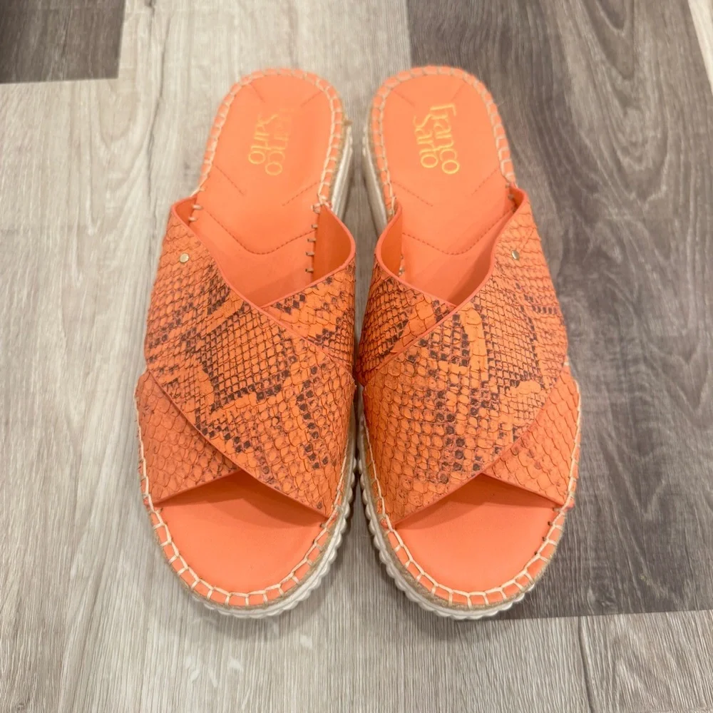 Franco Sarto Birch Slide Sandals Womens 10M Leather Espadrille Snakeskin Chunky